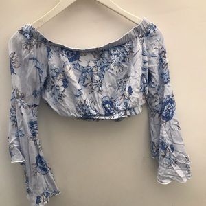 off the shoulder crop top long sleeve